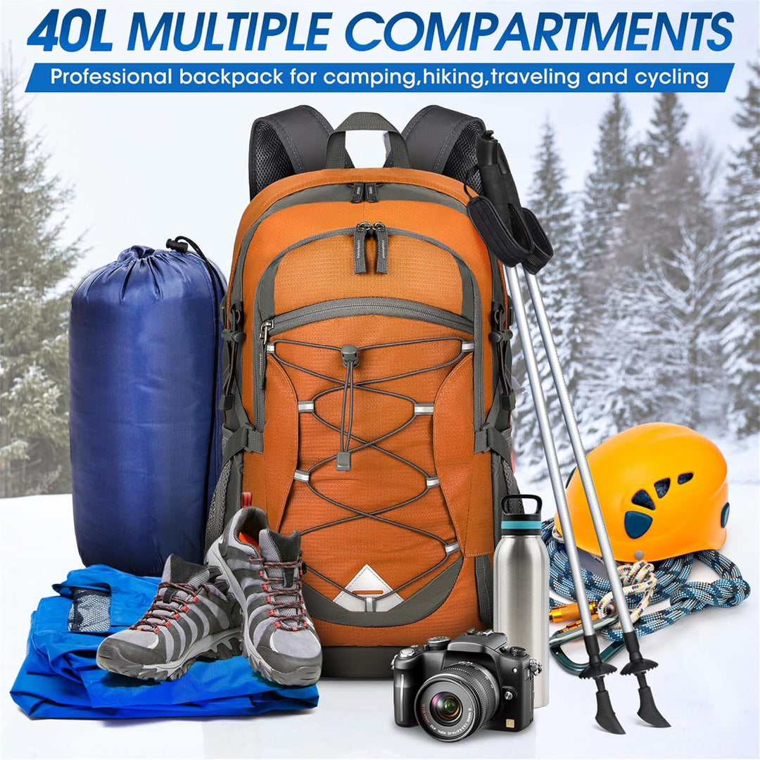 Waterproof 40L unisex rucksack, lightweight for hiking & camping. Packable travel backpack.