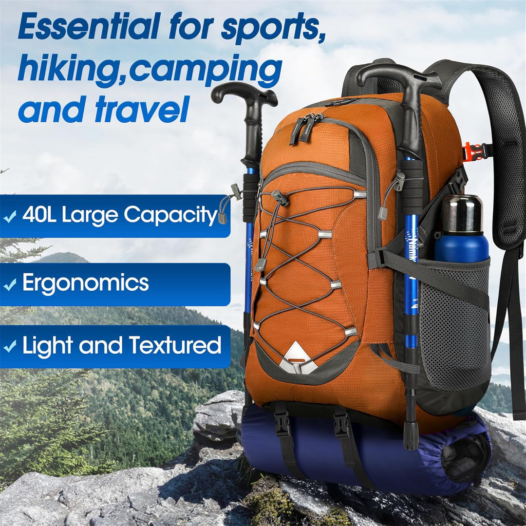 Unisex 40L waterproof hiking bag, lightweight & packable for camping & outdoor trekking.