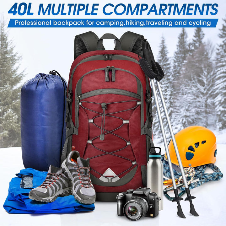 40L unisex lightweight hiking backpack, waterproof for all outdoor adventures & travel. Packable.