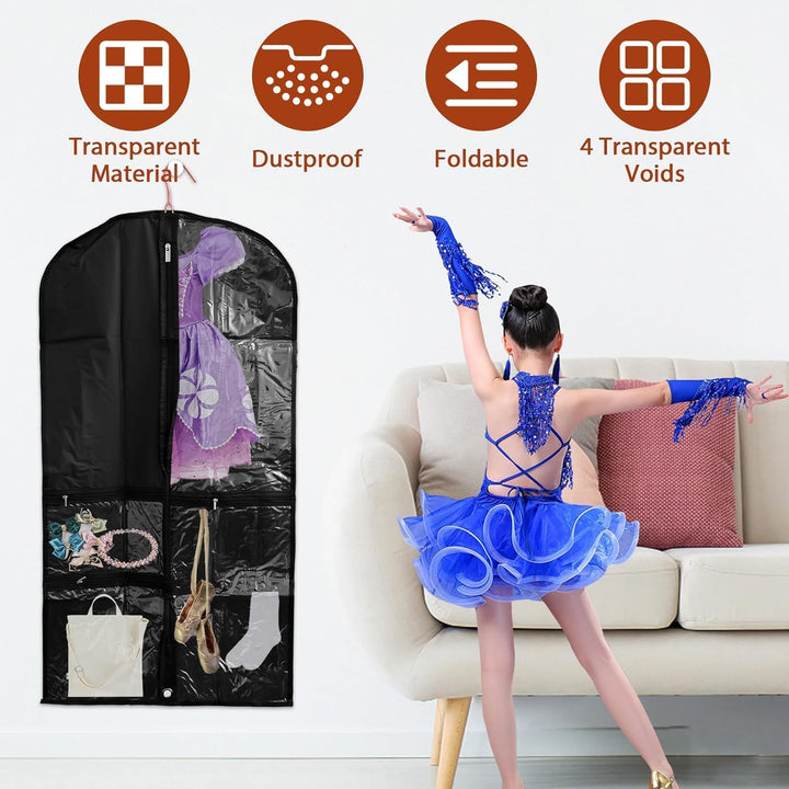 Organize your performance outfits with these 5-pack clear pocket costume garment bags. Wardrobe storage.