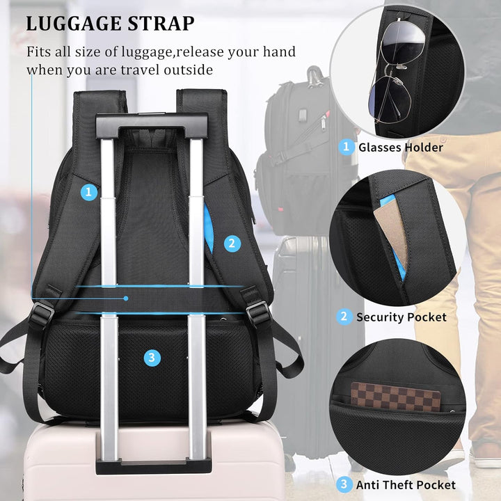 Spacious 50L travel gear backpack, water-resistant for laptops, with built-in USB port, great for adventures.