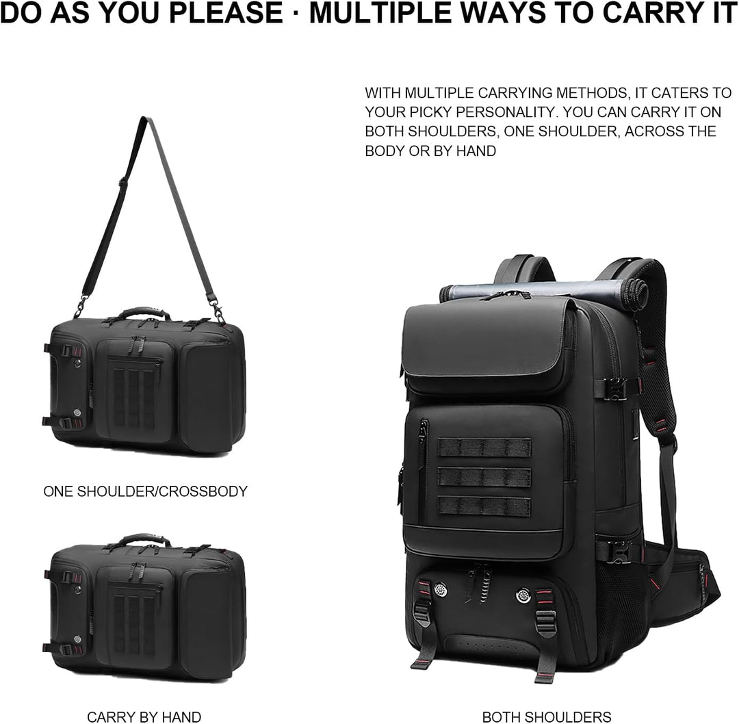 Versatile 50L travel duffel bag with backpack straps, ideal for men and women, built-in laptop sleeve