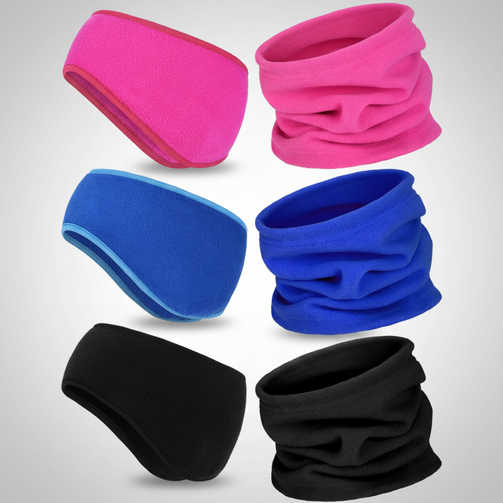 Essential cold weather outdoorgear: a 6-piece unisex fleece headband & neck warmer set by ArcticHalt