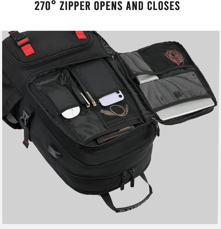 Durable unisex 60L backpack, perfect for travel, featuring a laptop sleeve and USB charging
