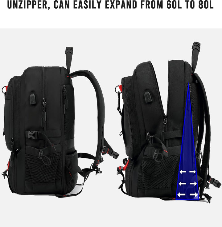 Adventure-ready 60L waterproof backpack with USB and a dedicated shoe compartment for travelers