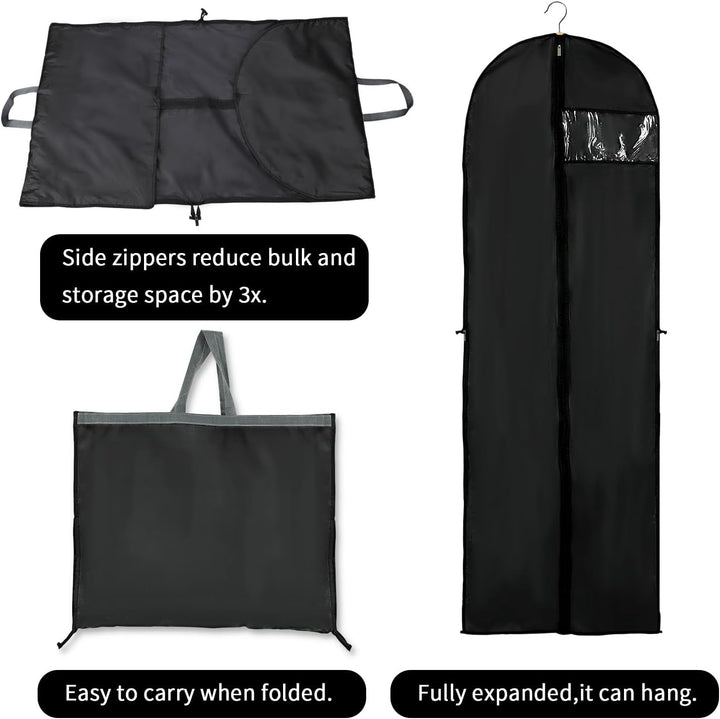 Unisex garment bag, 70 inches long, suitable for dust-free storage of dresses and suits.