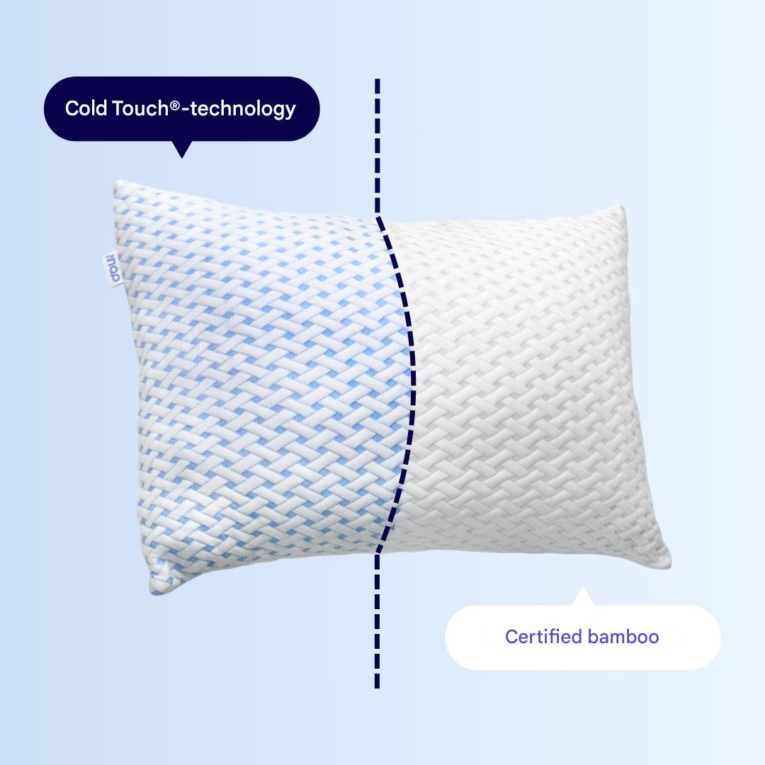 Adjustable memory foam pillow with bamboo cover for cooling comfort & ergonomic neck support.