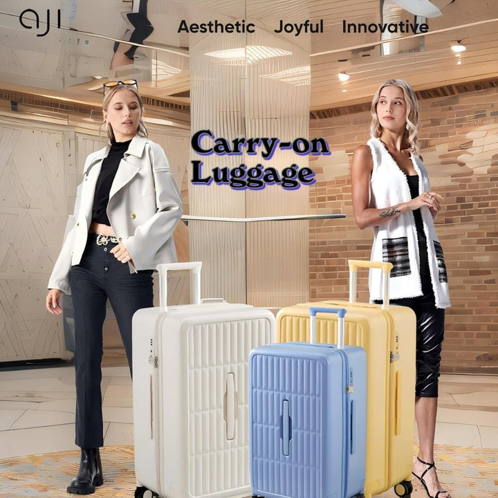 Interior view of 20-inch carry-on luggage, 3:7 split, organized compartments, hardshell for travel protection