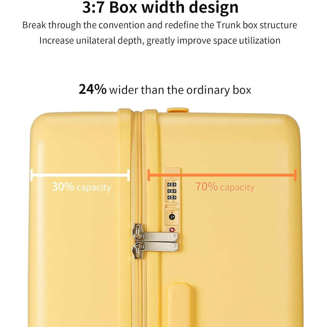 Airline-approved 20-inch hardshell carry-on luggage with spinner wheels, 3:7 split, ready for travel adventures