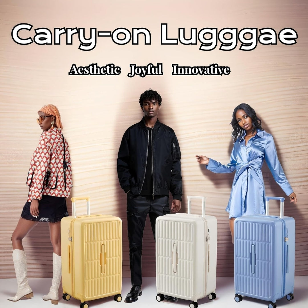 Airline-approved 20-inch hardshell carry-on, 3:7 split design, showing retractable handle, durable PC luggage