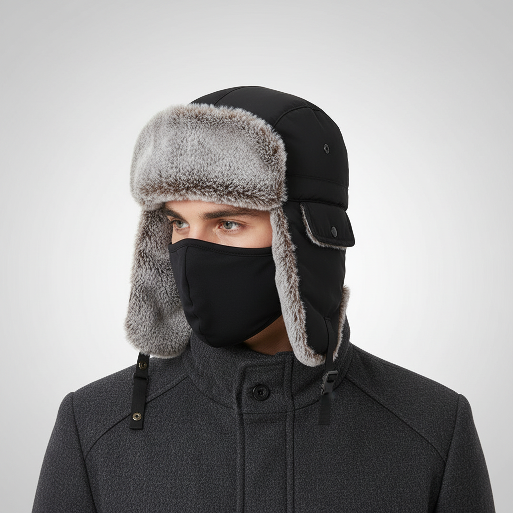 Cold weather unisex hat with ear flaps, water-repellent and adjustable for comfort