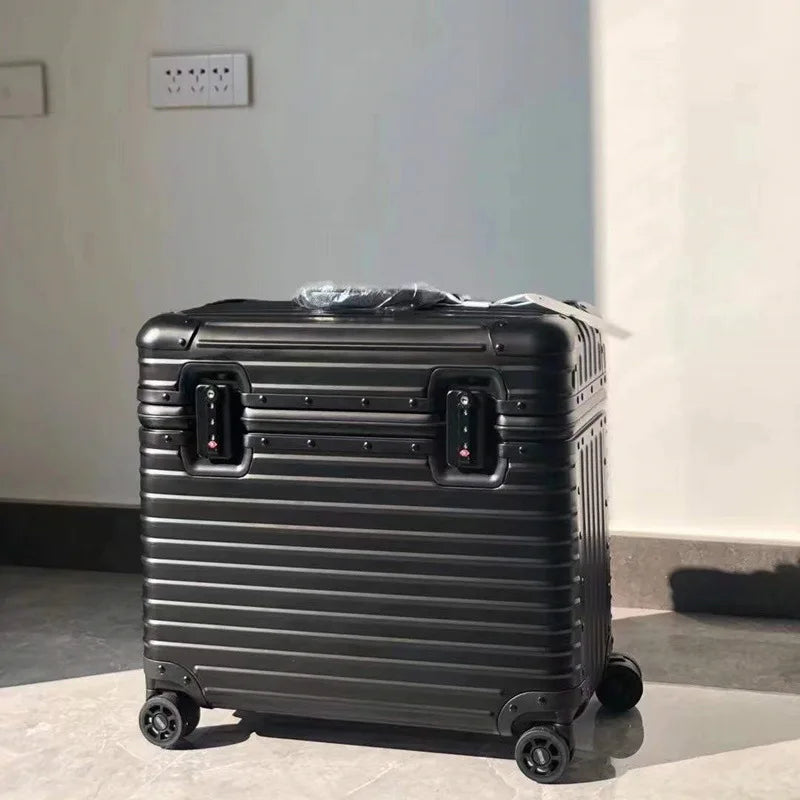 Secure aluminum-magnesium hardshell luggage, impact-resistant & lightweight, designed for frequent business travel.