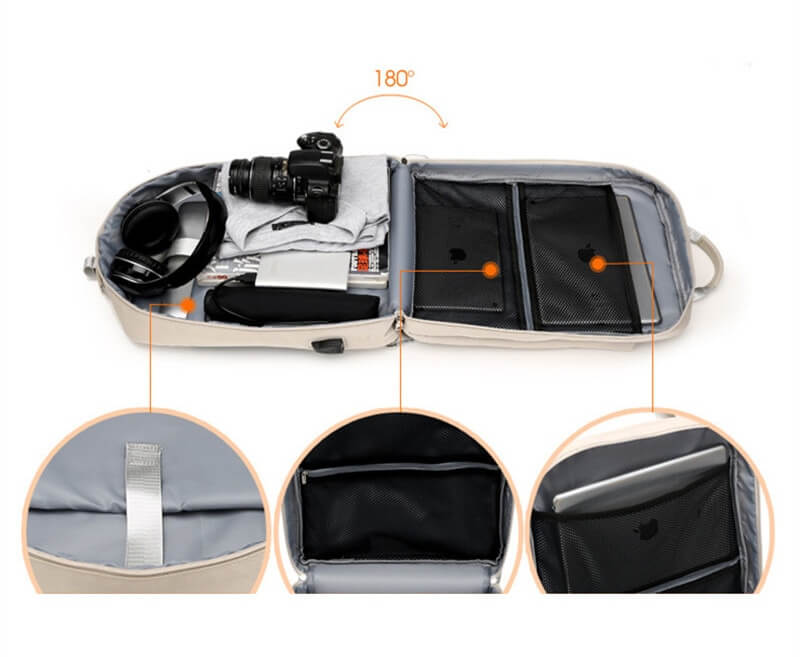 Ergonomic anti-theft backpack with padded straps & back panel, includes a USB charging port.