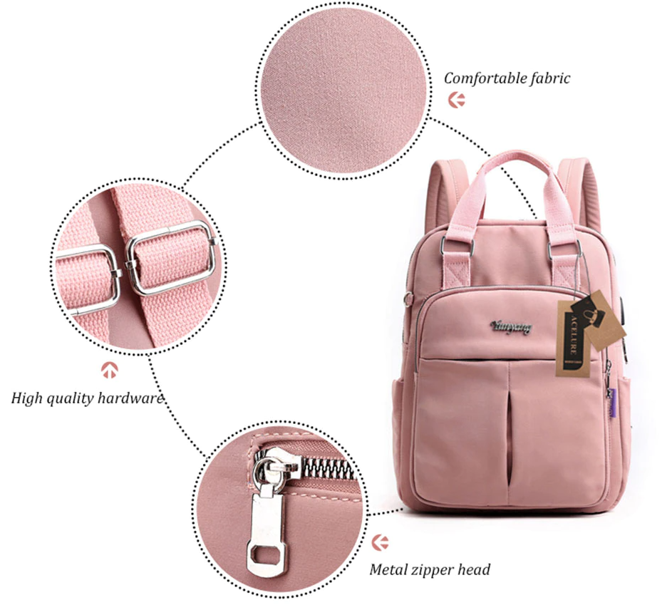 Close-up of the water-resistant fabric of the anti-theft laptop backpack, showing durable material.