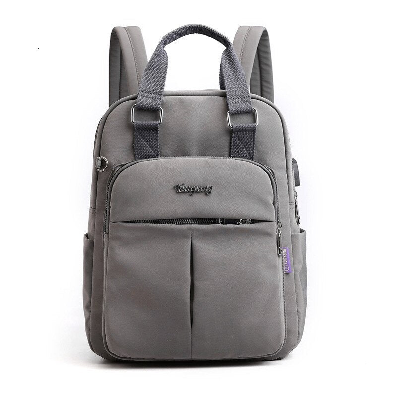 Side view of the water-resistant anti-theft backpack, showing its slim profile and durable design.