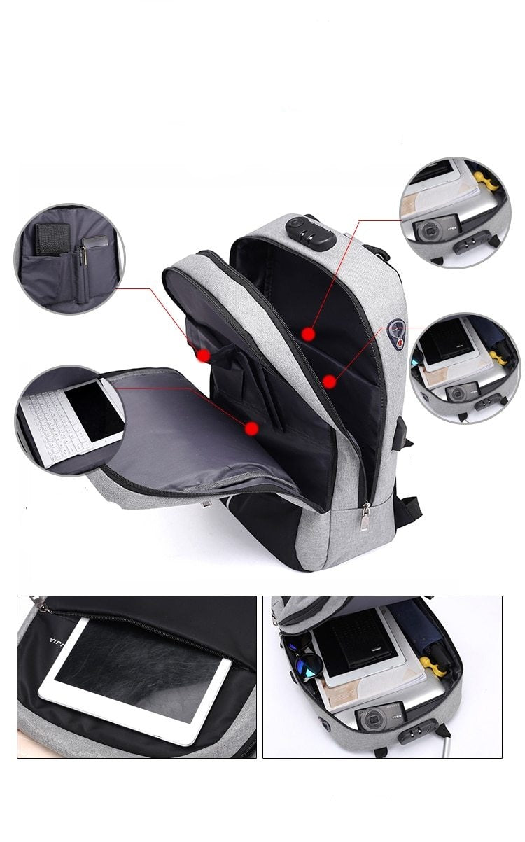 Durable commuter laptop backpack, anti-theft design, USB charger and water-resistant for daily work and travel.