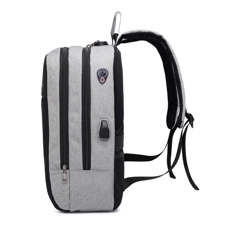 Anti-theft backpack for laptops, featuring hidden zippers, water resistance and external USB port for convenience.
