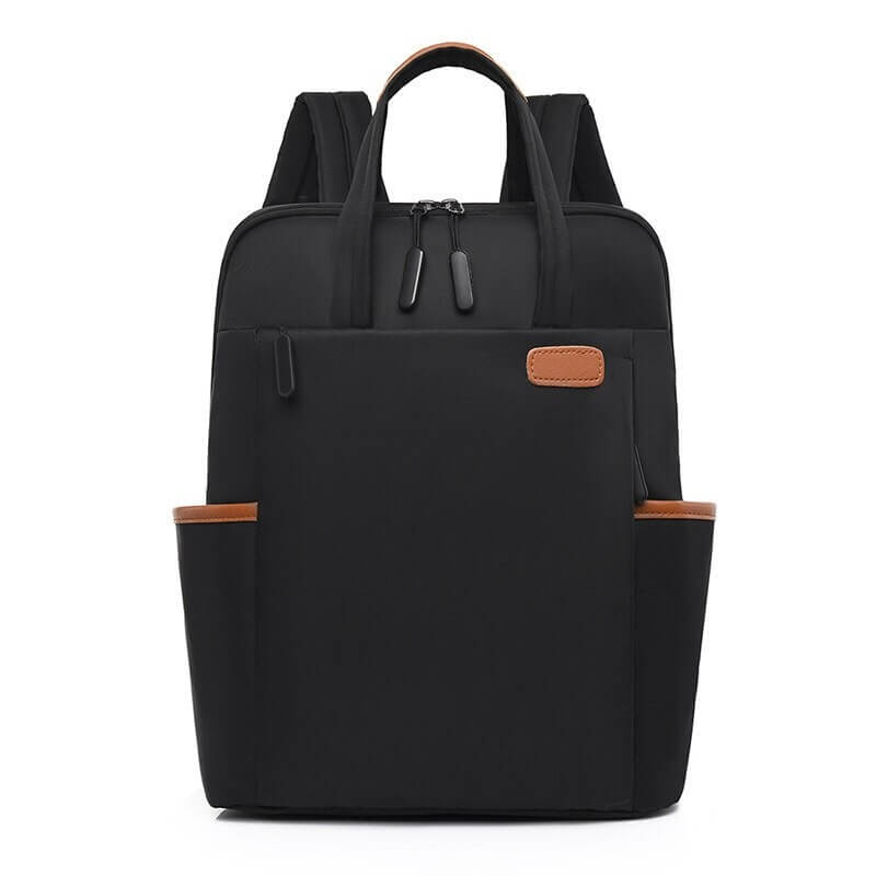 Closeup of the water-resistant Oxford fabric on an anti-theft travel backpack for unisex use.