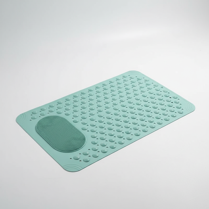 AquaGripPro unisex non-slip bath mat with effective foot scrubber, designed for superior grip and drainage