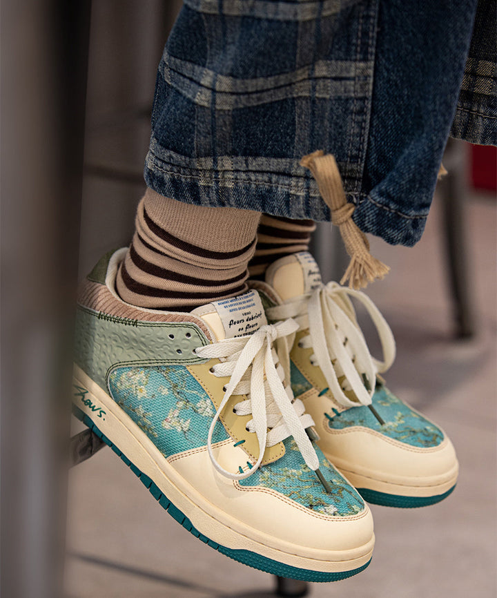 Make a fashion statement with these unique Almond Blossom print art sneakers for all genders.