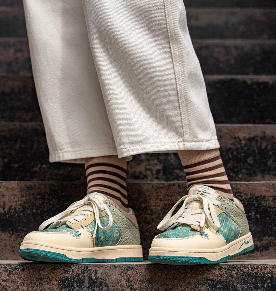 Comfortable Van Gogh Almond Blossom print sneakers, perfect artistic footwear for casual style.