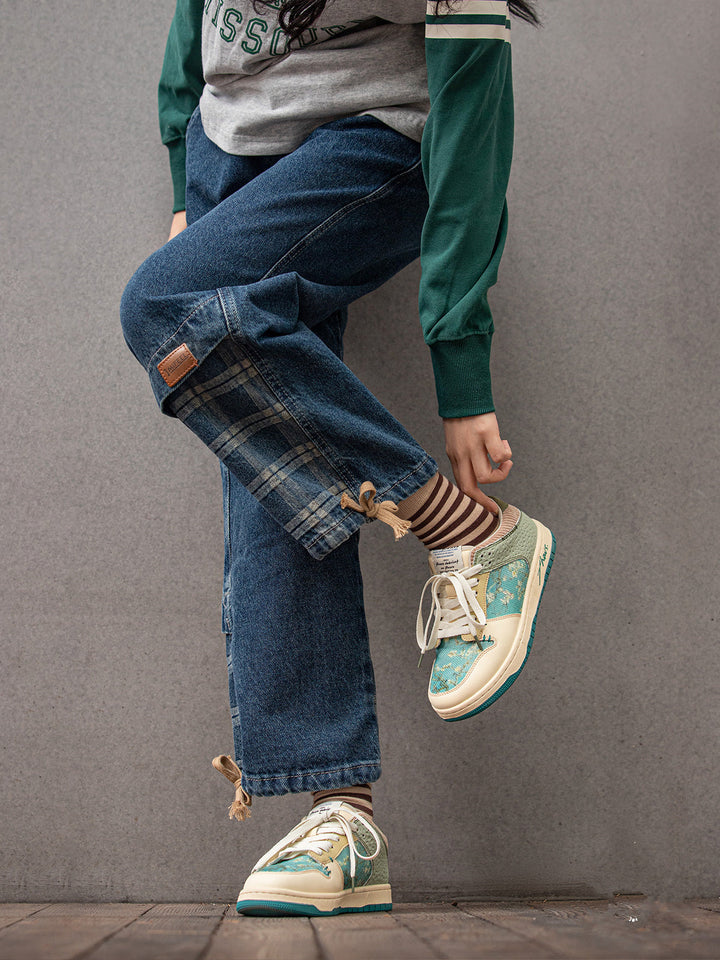 Low-top unisex art sneakers with beautiful Van Gogh Almond Blossom design, blending style & comfort.
