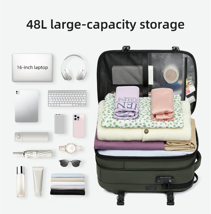 Unisex Arvid expandable travel backpack, perfectly sized for airplane carry-on regulations