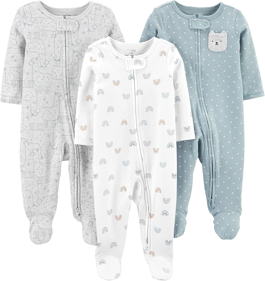 Unisex baby 3-pack winter sleep and play set, soft cotton rompers for newborn essentials
