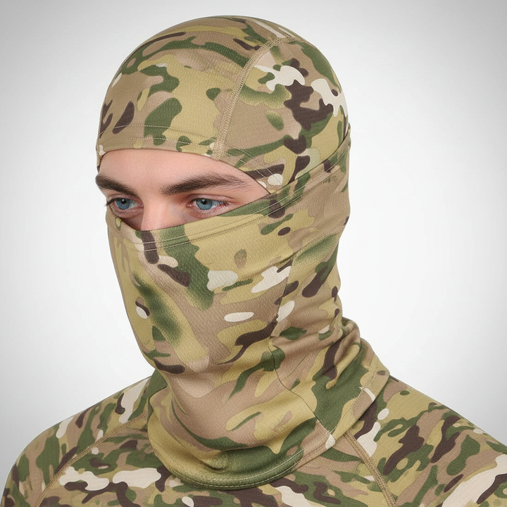 Versatile black balaclava for men & women, offering windproof and UV protection for headwear