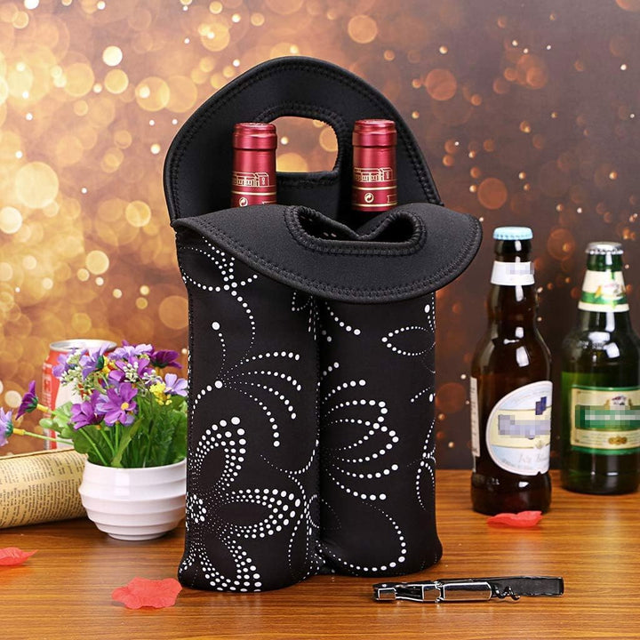 Black neoprene dual wine bottle insulated bag, an essential for outdoor dining