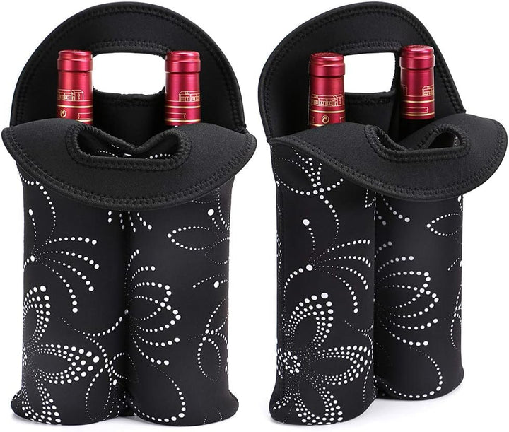 Outdoor adventure-ready insulated wine bottle tote, comfortably fitting two bottles