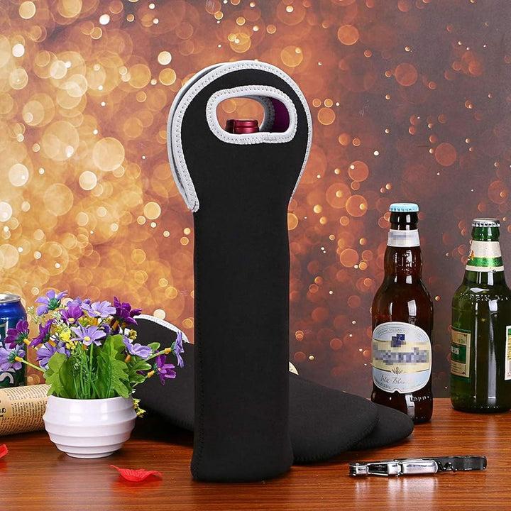Portable insulated dual bottle tote in black, excellent for keeping wine chilled on the go