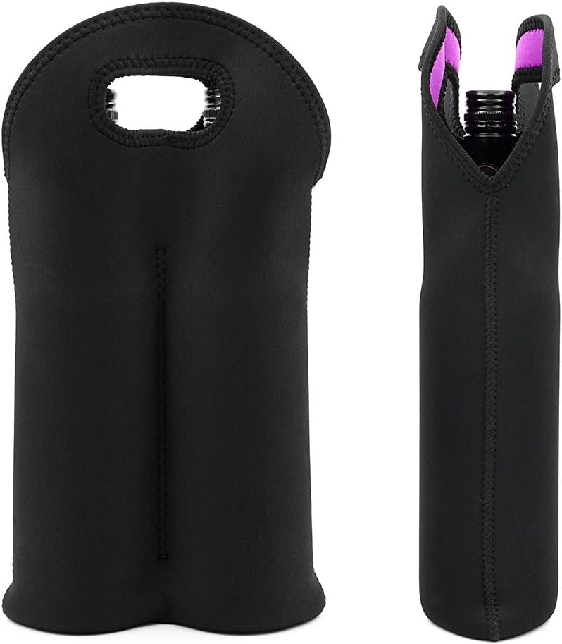 Versatile black neoprene carrier for two wine bottles, suitable for any occasion