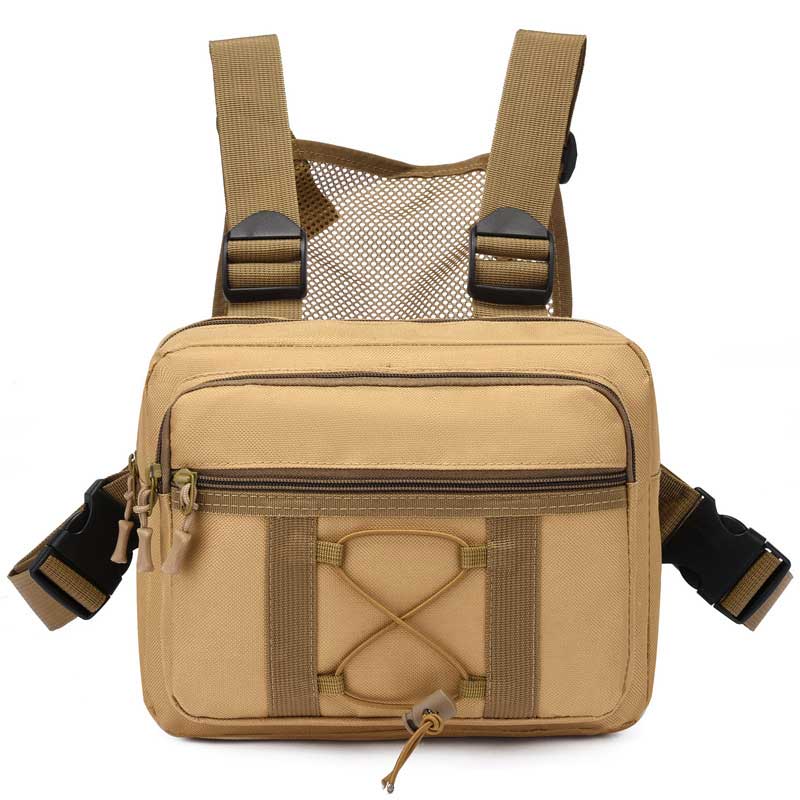 Unisex multi-pocket tactical chest rig, adjustable straps, water-resistant outdoor gear for secure item storage