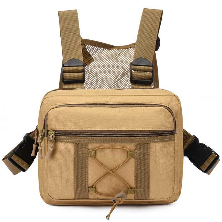 Unisex multi-pocket tactical chest rig, adjustable straps, water-resistant outdoor gear for secure item storage