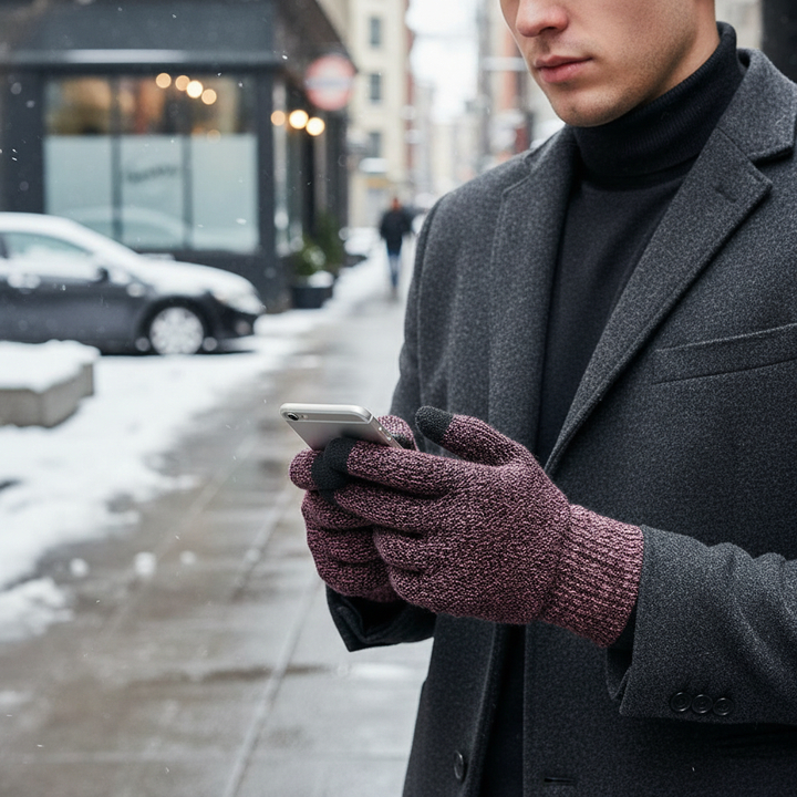 Unisex black thermal knitted gloves with touchscreen fingertips