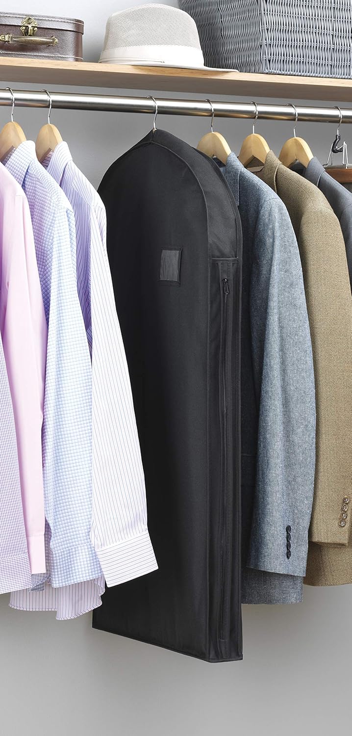 Angled shot of black waterproof garment bag showing its sleek design and durability