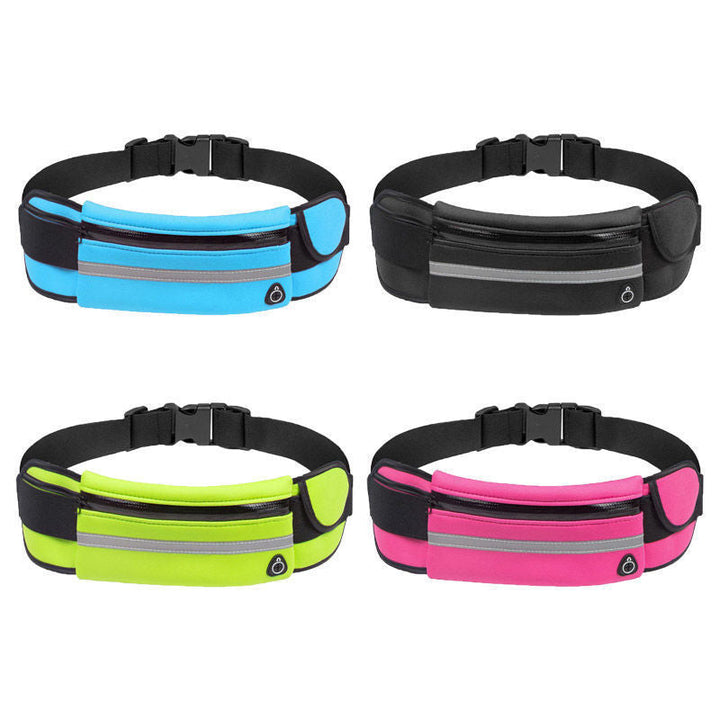 Unisex black water-resistant running belt with phone holder, ideal for fitness and outdoors.