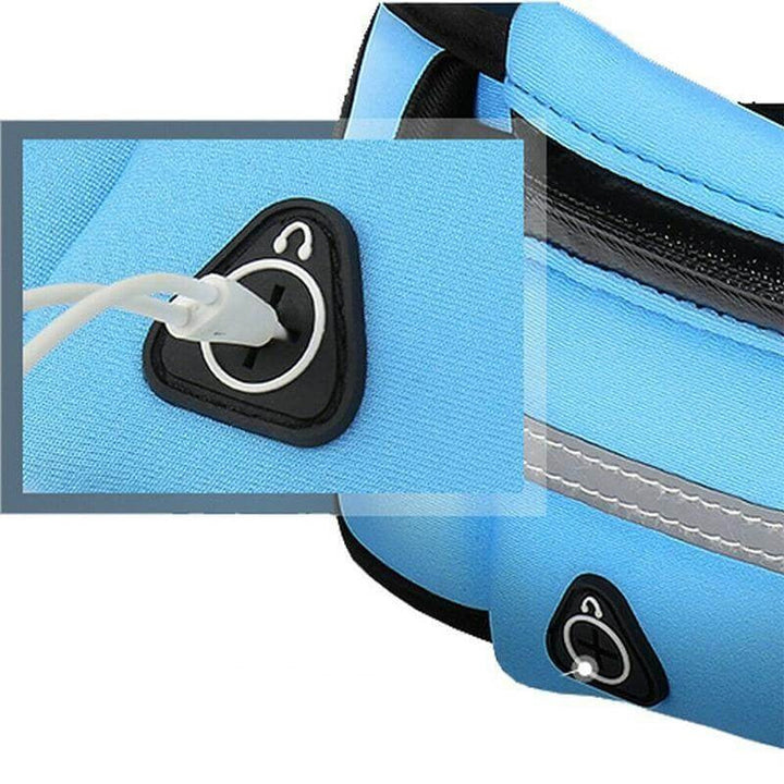 Multiple black water-resistant running belts stacked, highlighting the 1+1 FREE offer.