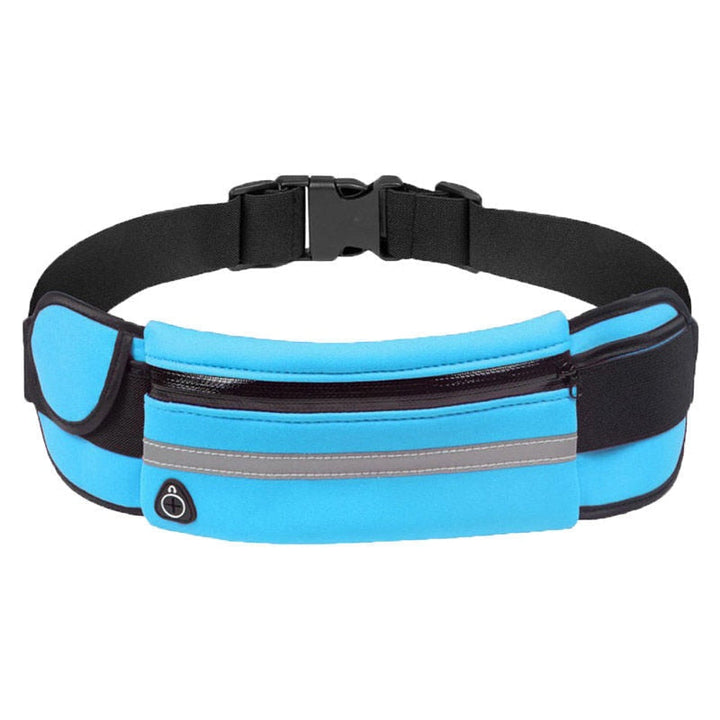 Fitness gear: black water-resistant running belt for active individuals, phone holder included.