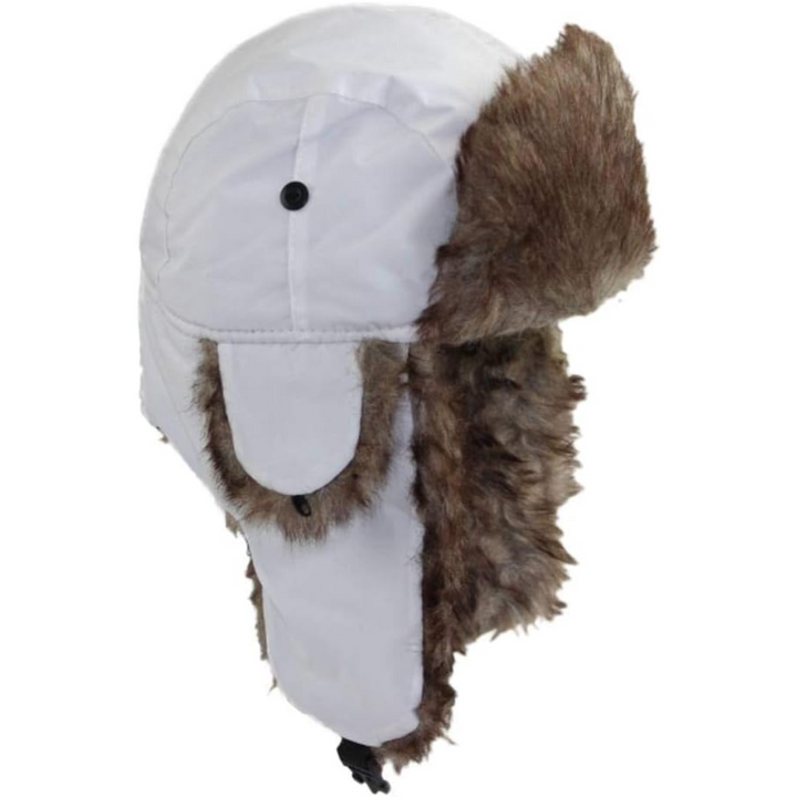 Mens grey warm trapper hat, windproof with adjustable ear flaps for outdoor use