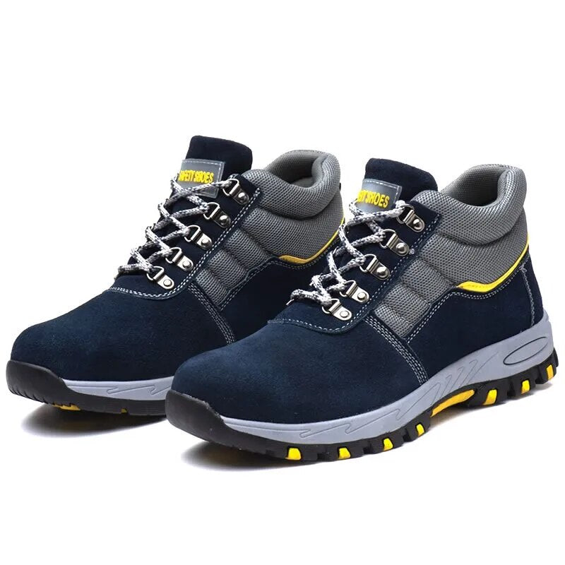 Unisex blue waterproof steel toe safety shoes for all-season industrial work. Ergonomic, durable protective gear.