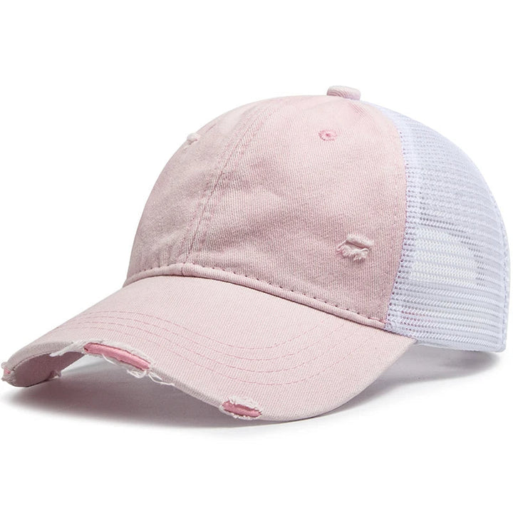 Stylish mesh ponytail cap, perfect for summer sun protection & comfortable braided hair styling.