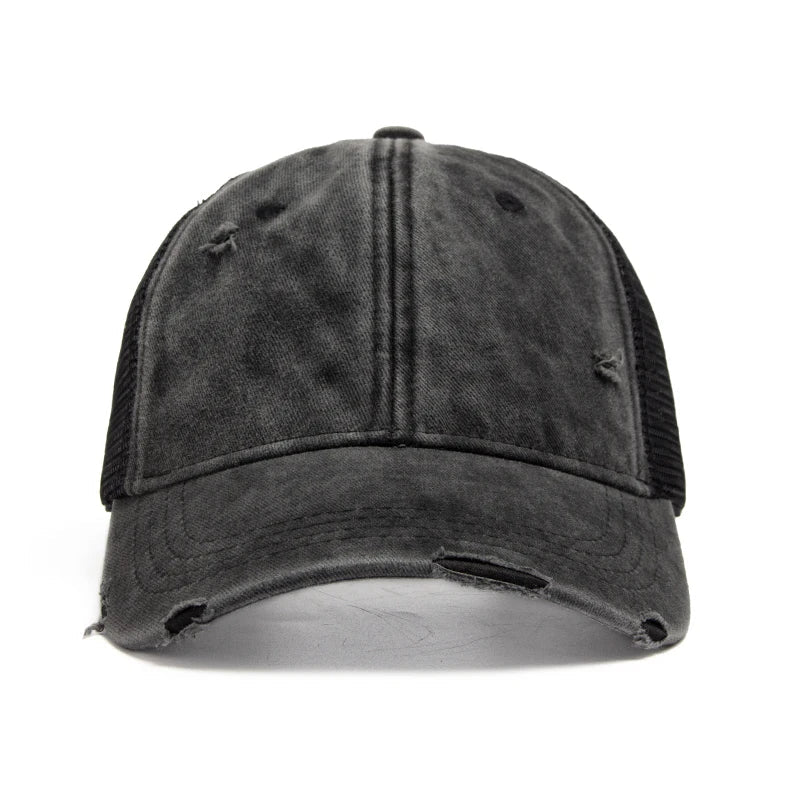 Versatile unisex ponytail cap with mesh, great for securing braided hair during any casual or sports outing.