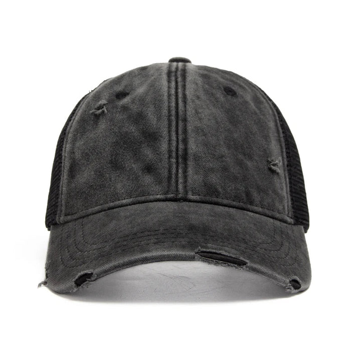 Versatile unisex ponytail cap with mesh, great for securing braided hair during any casual or sports outing.