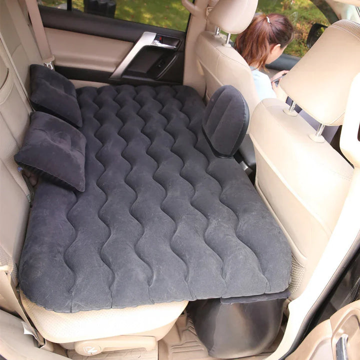 Side view of the Unisex Car Inflatable Travel Mattress with Pillows & Repair Kit – RoadRest, highlighting its thickness and support.