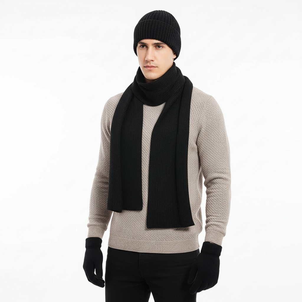 Warm knit ChillGuard winter set with a beanie, scarf, and gloves for ultimate cold protection