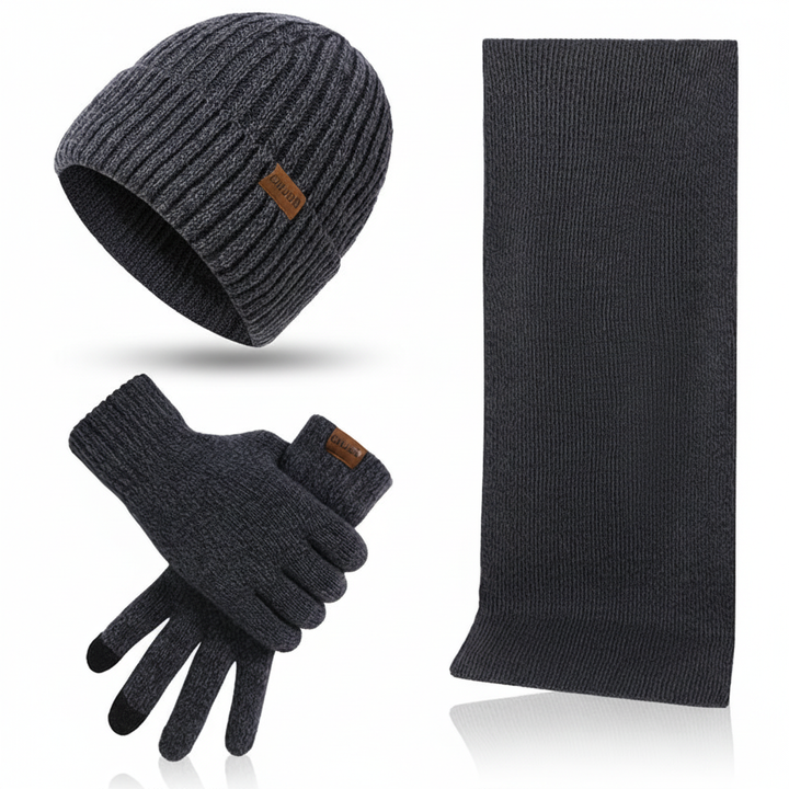 Unisex knitted hat, scarf, and gloves by ChillGuard, essential thermal wear for winter