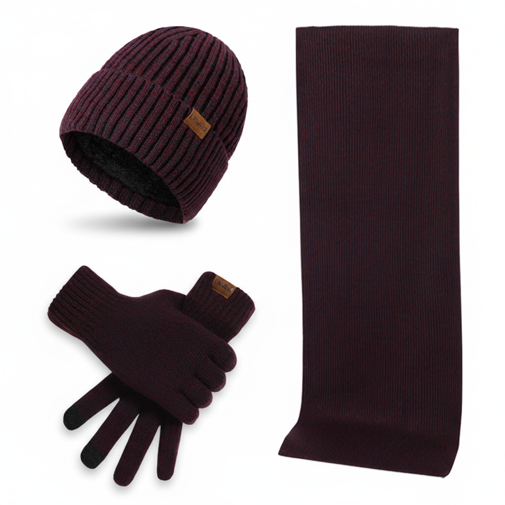 High-quality knit ChillGuard hat, scarf, and gloves combo, ideal for men and women in winter