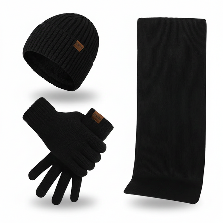 ChillGuard dark gray unisex knit beanie and gloves, a warm and comfortable winter fashion set.
